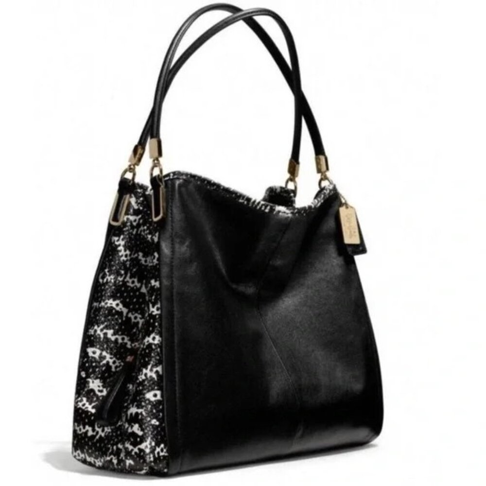 Like New Coach Phoebe Black & White Python Shoulder Bag Purse